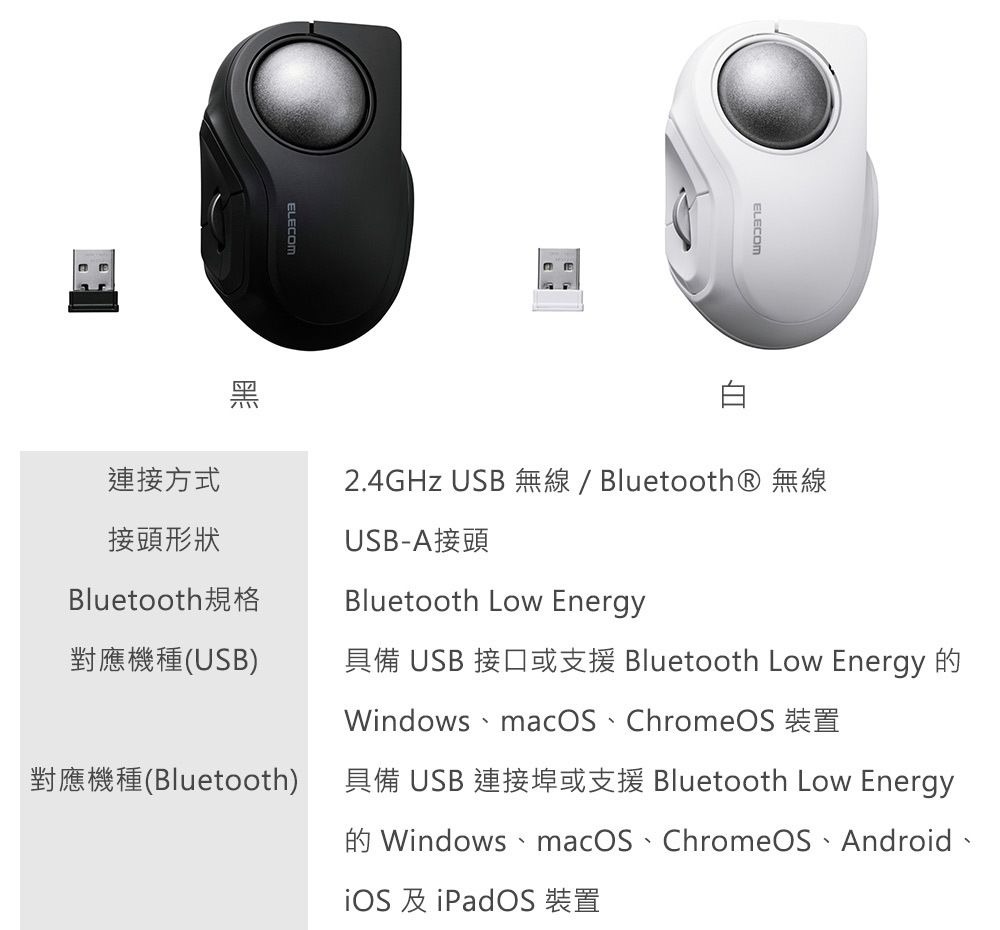ELECOM bitra 可攜式食指雙模5鍵軌跡球滑鼠黑色