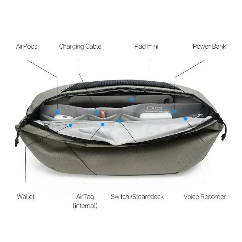 NIID NEO Nomad 系列 Sling N1L LIMO 加長型機能斜肩包 專利快拆磁吸肩扣 可移動解壓寬肩墊 隱藏 AirTag 夾層 數碼遊戲機專用隨身包 石墨色