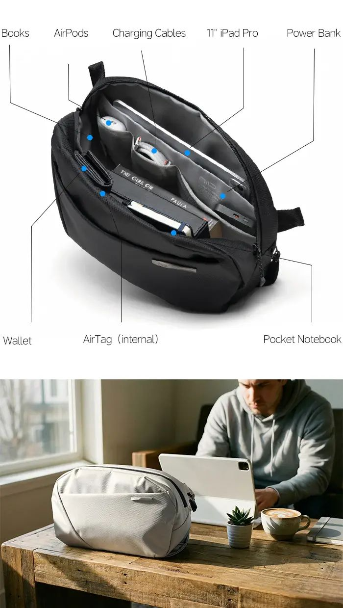 NIID NEO Nomad 系列  N2 MAX 職人版大容量斜肩包  珍珠灰