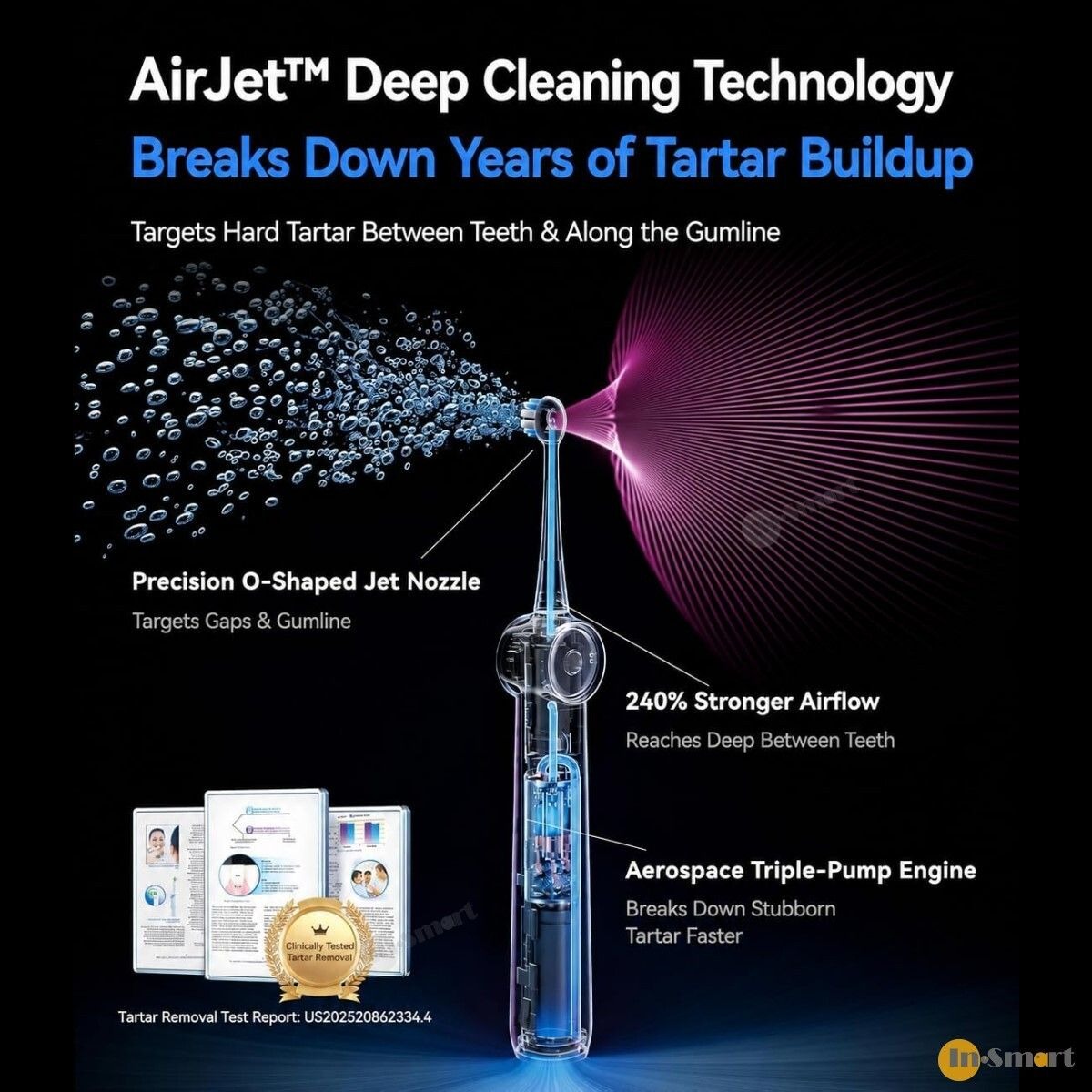 RANVOO AirJet II PH5 X5 次世代噴氣式電動牙刷 牙縫無殘渣 牙齦不出血 釉質不磨損 亮白牙齒 保護牙齦 超強潔淨力 AI 智慧芯片 靈活深入後槽 磁吸充電壁掛