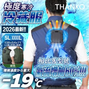 THANKO Cooling Vest 2026 極冷冷藏服 背心 8211 帕爾帖半導體制冷 -19C 雙風扇 戶外工作工地外送降溫 首批送20000mAh電源 綠色 5L XXXXL