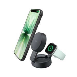 Belkin UltraCharge Pro Qi2 2合1可摺疊磁吸無線充電器 炭黑色   25W快充 雙機同步 隨附45W火牛 散熱 適用於iPhoneApple Watch 香港行貨