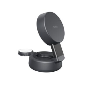 Belkin UltraCharge Pro Qi2 2合1可摺疊磁吸無線充電器 炭黑色   25W快充 雙機同步 隨附45W火牛 散熱 適用於iPhoneApple Watch 香港行貨