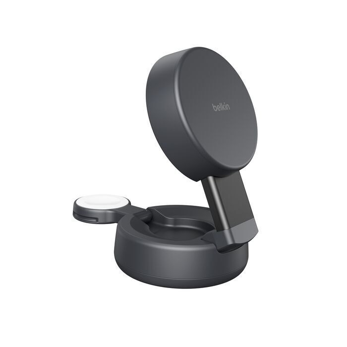 Belkin UltraCharge Pro Qi2 2合1可摺疊磁吸無線充電器 炭黑色   25W快充 雙機同步 隨附45W火牛 散熱 適用於iPhoneApple Watch 香港行貨