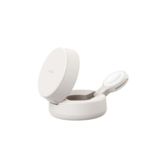 Belkin UltraCharge Pro Qi2 2合1可摺疊磁吸無線充電器 沙色   25W快充 雙機同步 隨附45W火牛 散熱 適用於iPhoneApple Watch 香港行貨