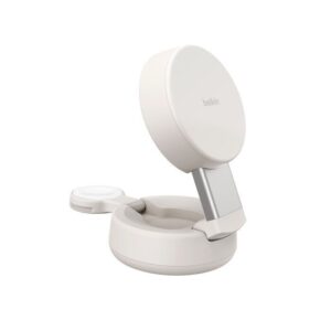 Belkin UltraCharge Pro Qi2 2合1可摺疊磁吸無線充電器 沙色   25W快充 雙機同步 隨附45W火牛 散熱 適用於iPhoneApple Watch 香港行貨