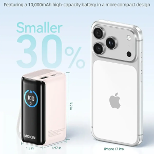 MOKiN 10000mAh 45W自帶伸縮線流動充電器 支援AVS 輸出 MOPB0902 原裝行貨 粉紅色