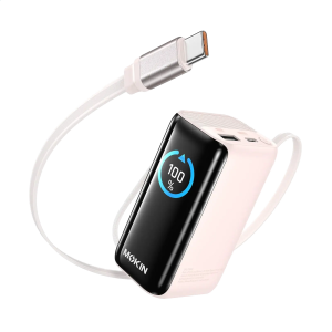 MOKiN 10000mAh 45W自帶伸縮線流動充電器 支援AVS 輸出 MOPB0902 原裝行貨 粉紅色